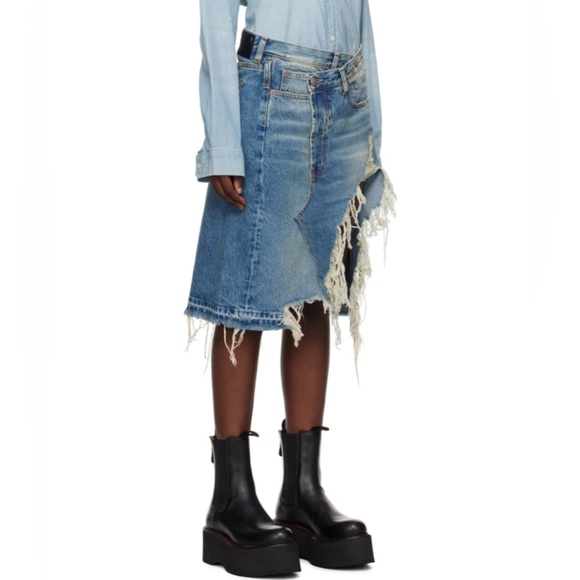 R13 Norbury blue denim distressed midi skirt - Picture 4 of 13
